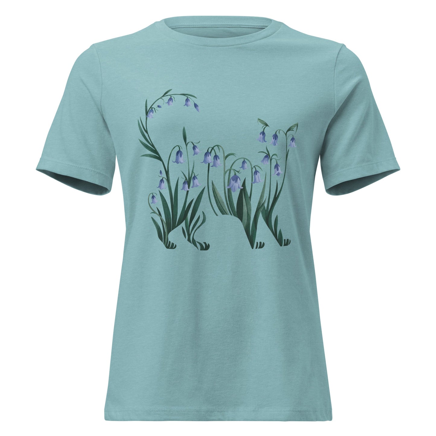Bluebell Cat Silhouette Botanical T-Shirt - Inken Image