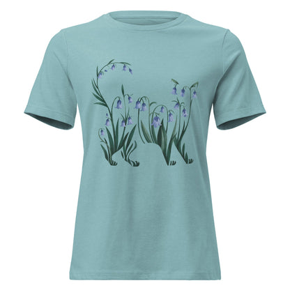 Bluebell Cat Silhouette Botanical T-Shirt - Inken Image