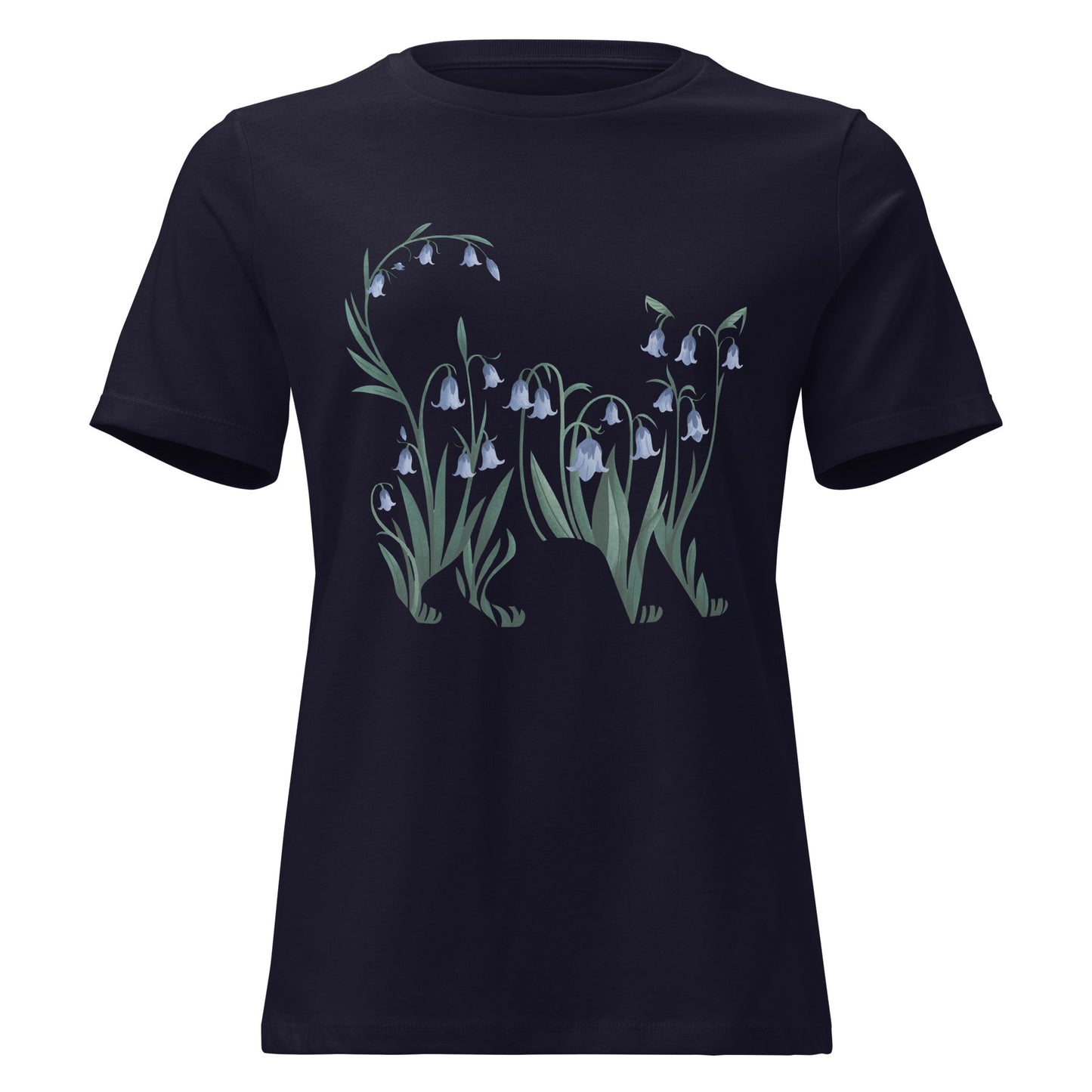 Bluebell Cat Silhouette Botanical T-Shirt - Inken Image
