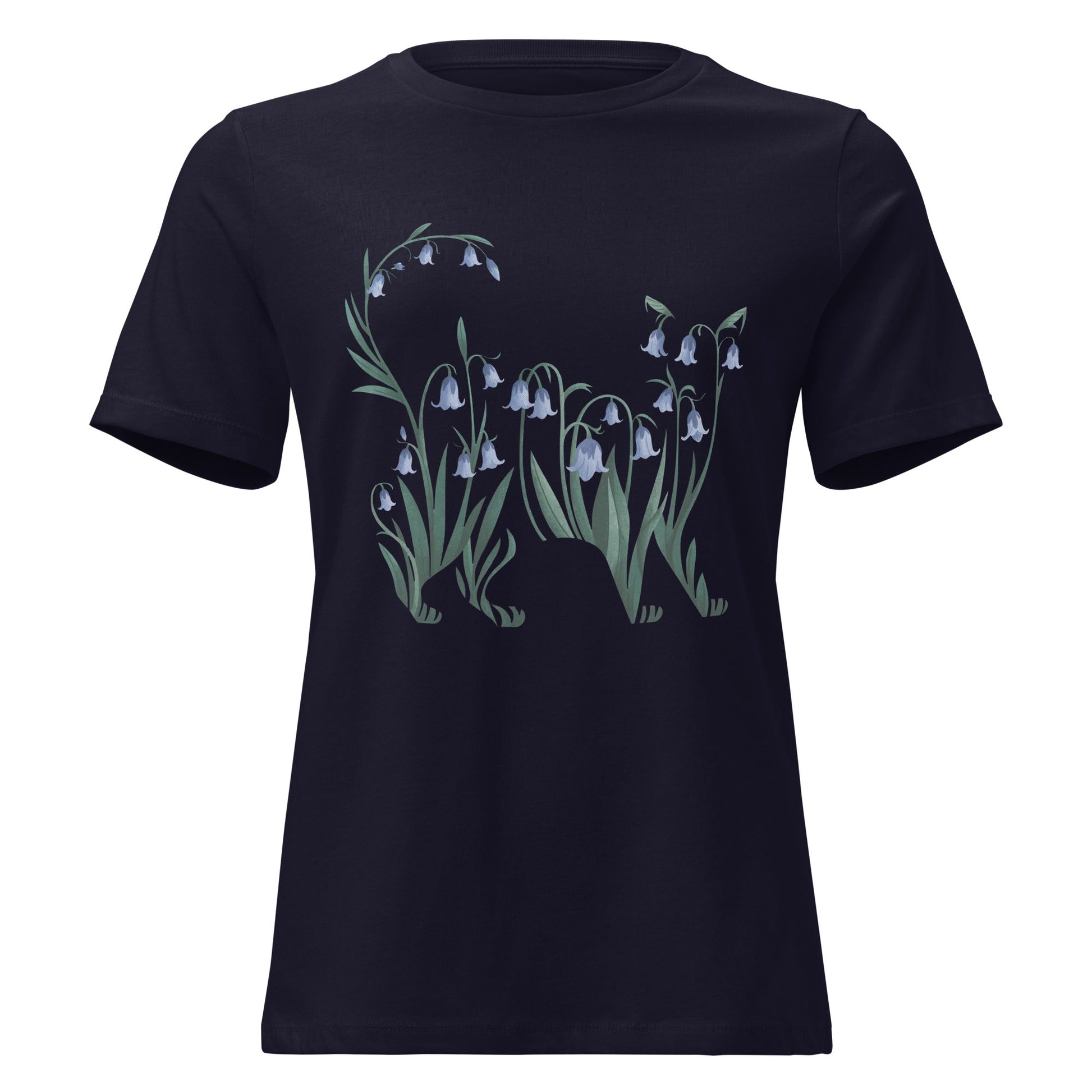 Bluebell Cat Silhouette Botanical T-Shirt - Inken Image