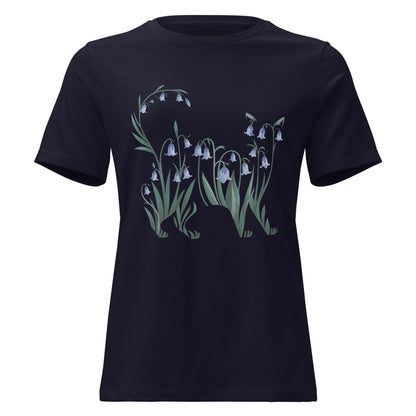Bluebell Cat Silhouette Botanical T-Shirt - Inken Image