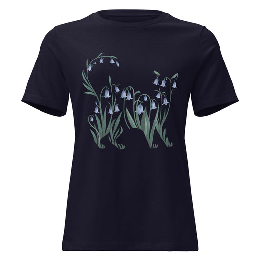 Bluebell Cat Silhouette Botanical T-Shirt - Inken Image