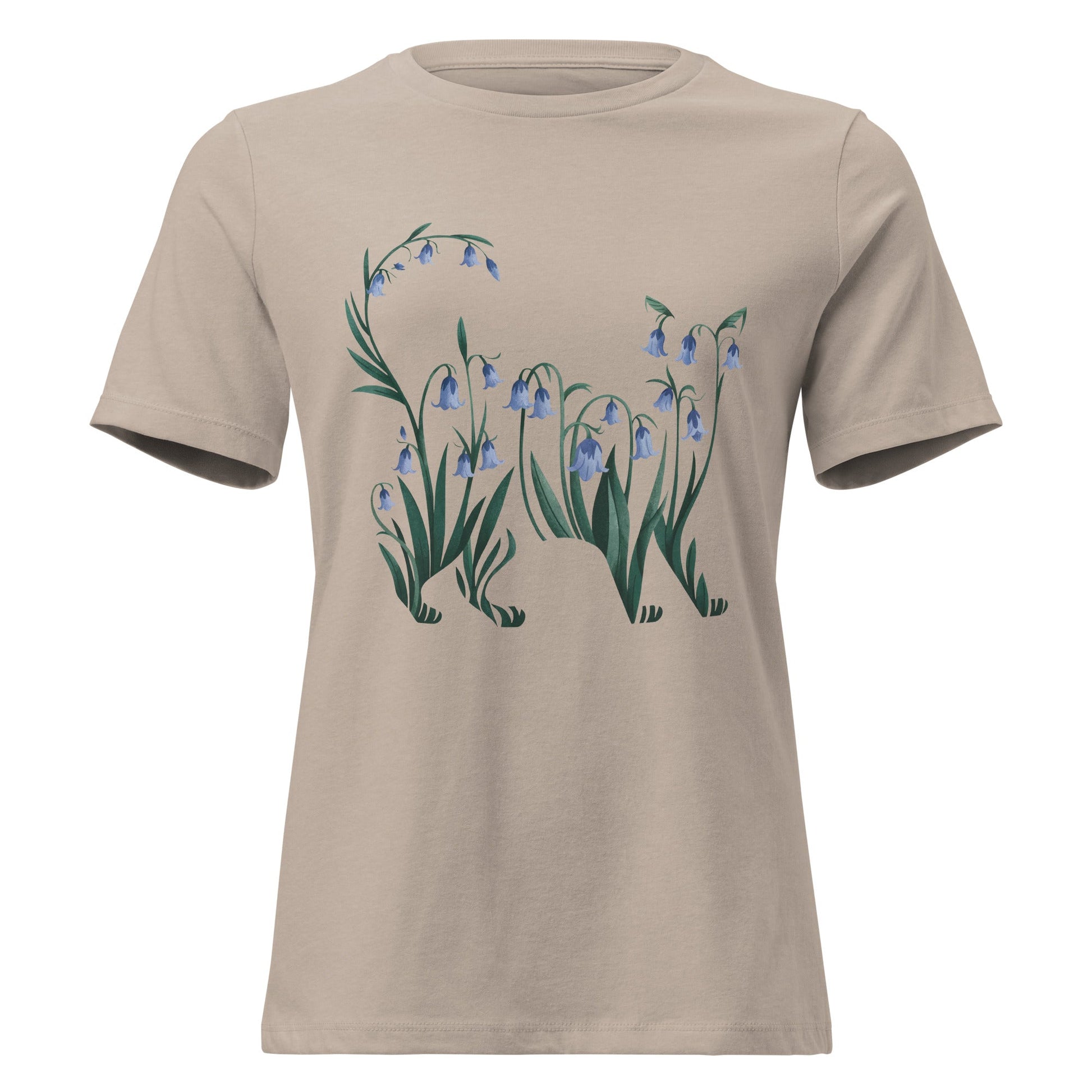 Bluebell Cat Silhouette Botanical T-Shirt - Inken Image