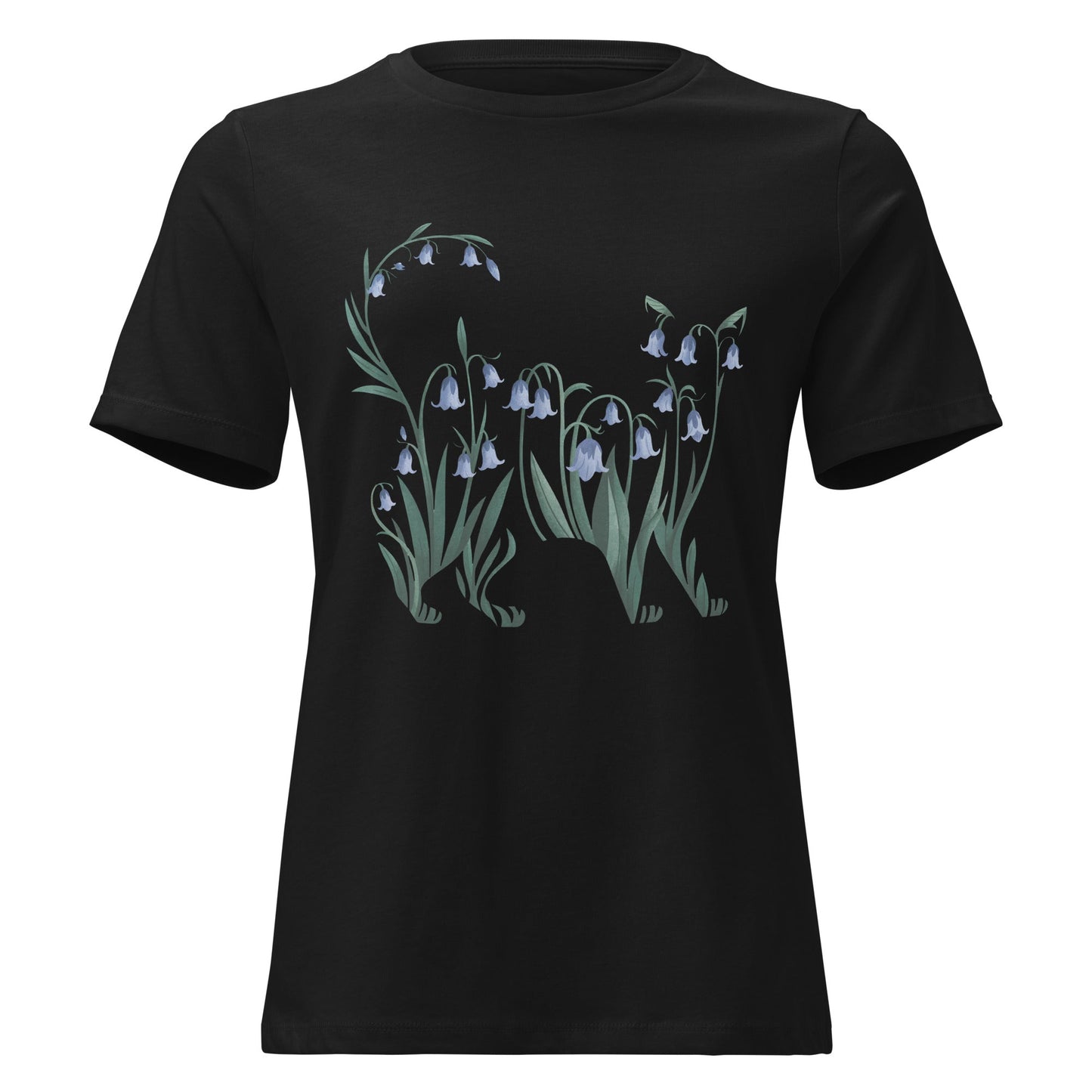 Bluebell Cat Silhouette Botanical T-Shirt - Inken Image