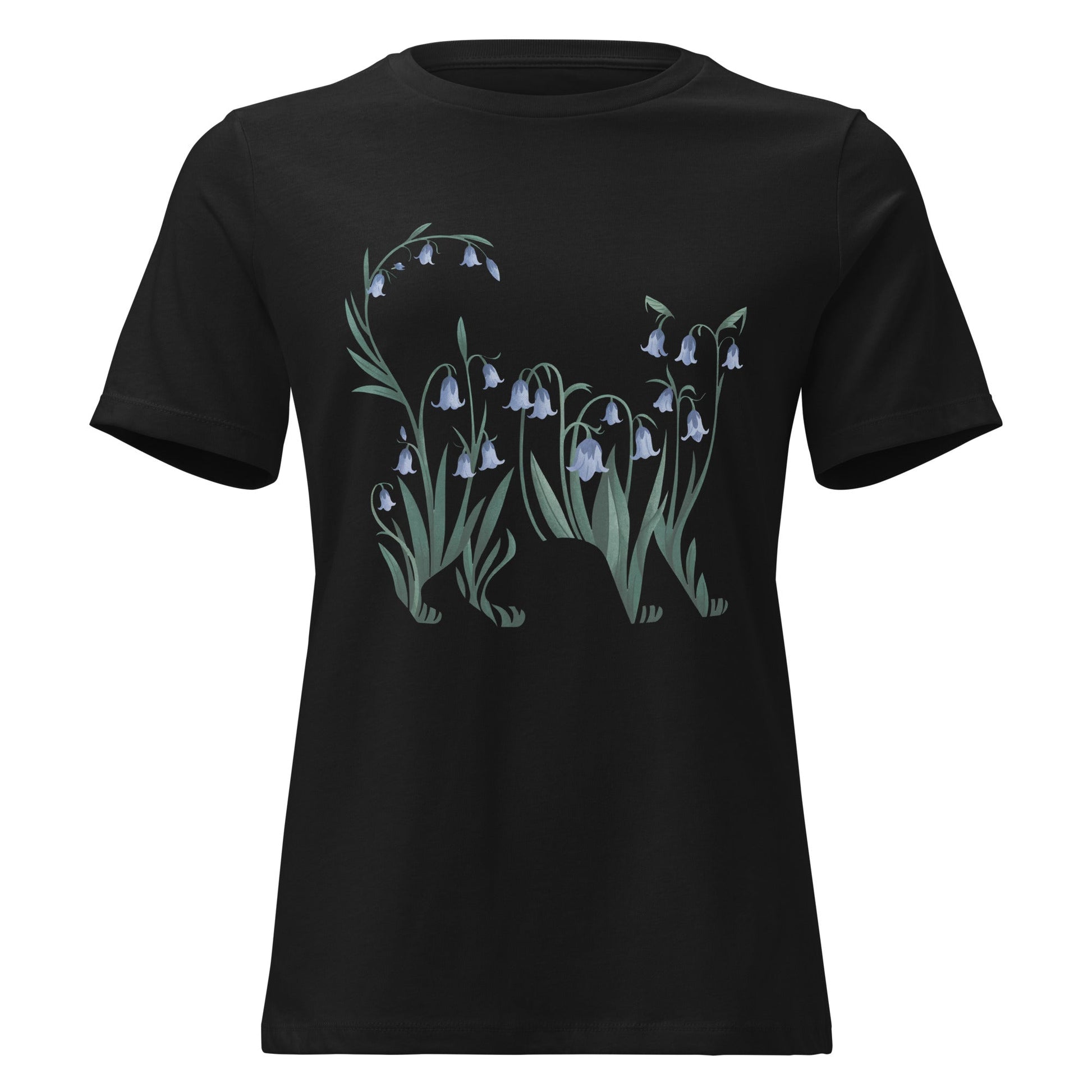 Bluebell Cat Silhouette Botanical T-Shirt - Inken Image