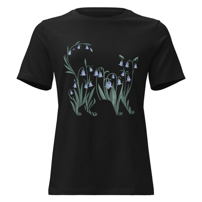 Bluebell Cat Silhouette Botanical T-Shirt - Inken Image