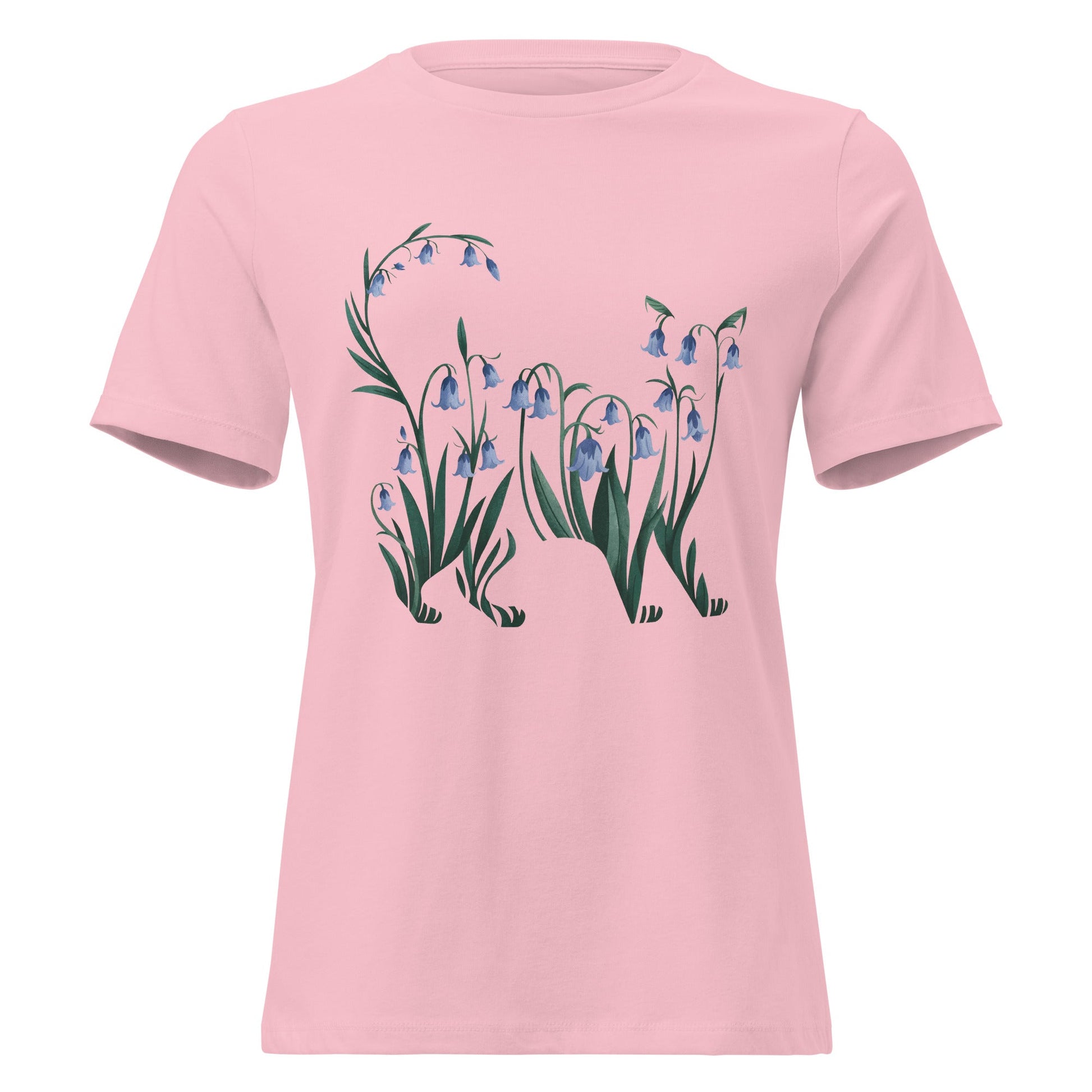 Bluebell Cat Silhouette Botanical T-Shirt - Inken Image