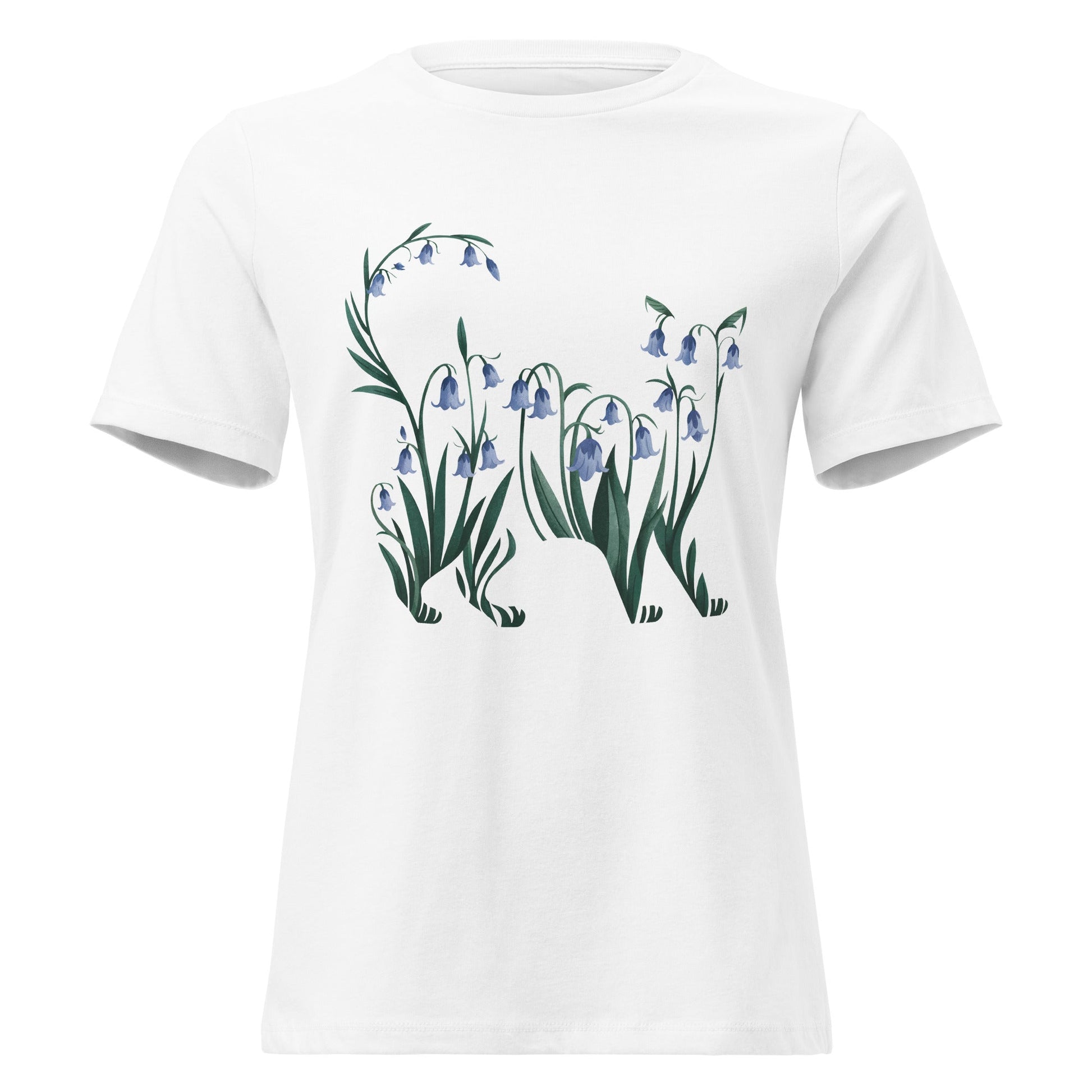 Bluebell Cat Silhouette Botanical T-Shirt - Inken Image