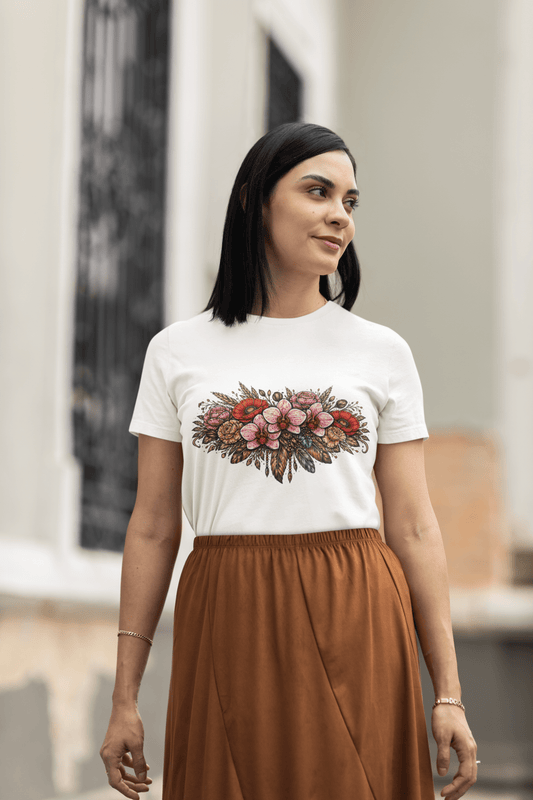Boho Floral Shirt Women’s Cottagecore Wildflower Farmhouse Botanical T Shirt - Inken Image