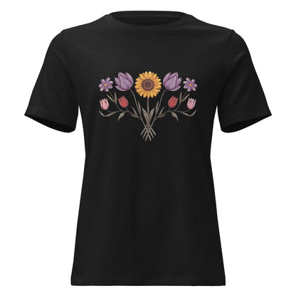 Boho Sunflower Daisy and Tulip Fan Bouquet T-Shirt - Inken Image
