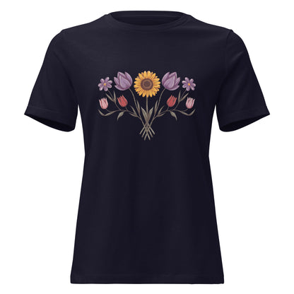 Boho Sunflower Daisy and Tulip Fan Bouquet T-Shirt - Inken Image