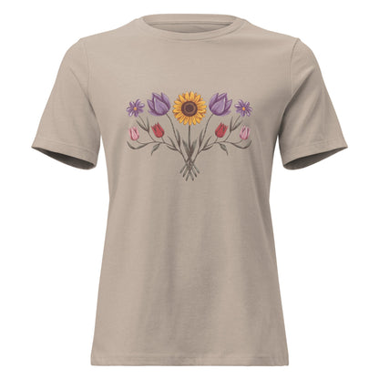 Boho Sunflower Daisy and Tulip Fan Bouquet T-Shirt - Inken Image