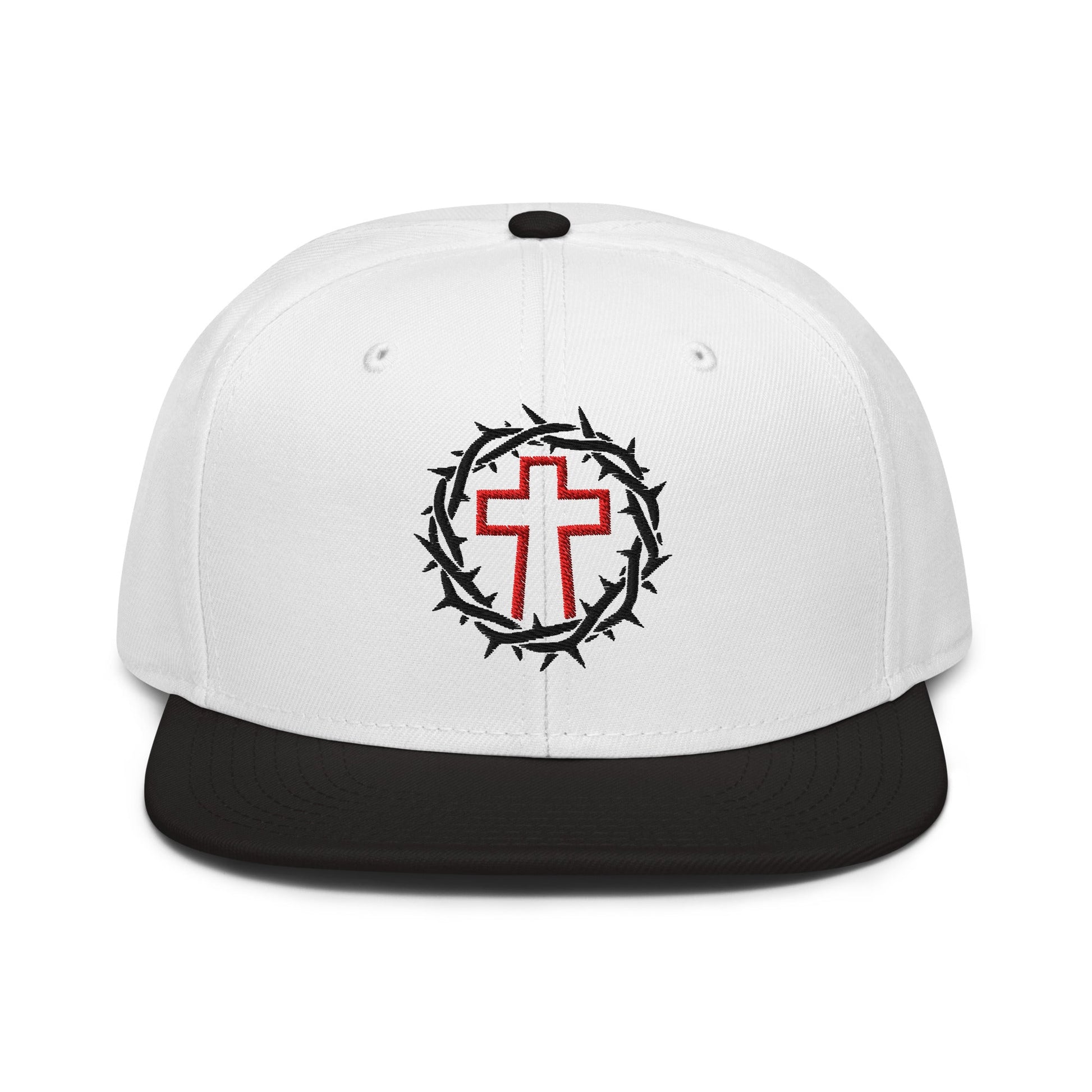 Brutalist Crowned Cross, Flat Embroidered Christian Snapback - Inken Image