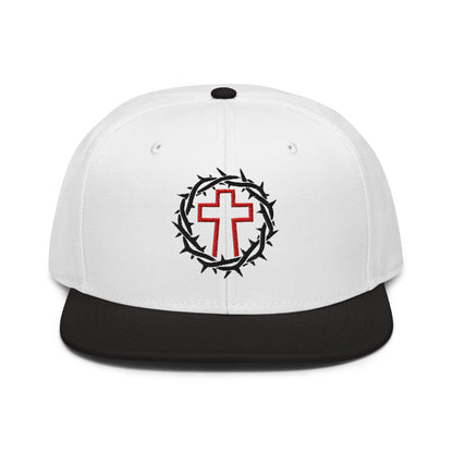 Brutalist Crowned Cross, Flat Embroidered Christian Snapback - Inken Image