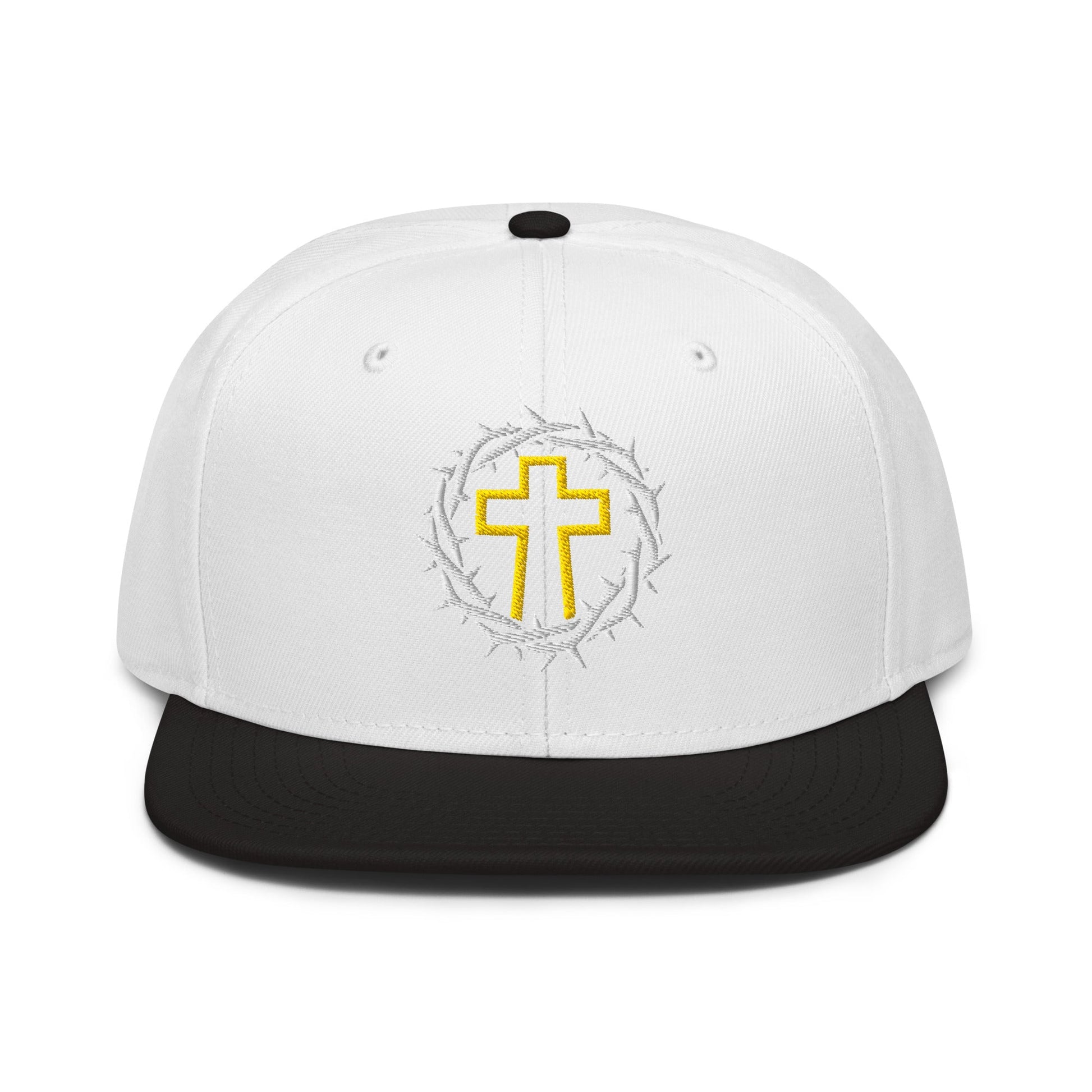 Brutalist Crowned Cross, Flat Embroidered Christian Snapback - Inken Image