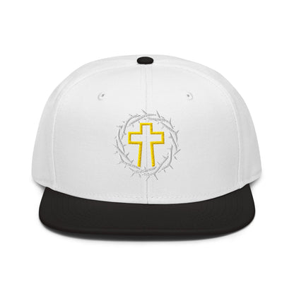 Brutalist Crowned Cross, Flat Embroidered Christian Snapback - Inken Image