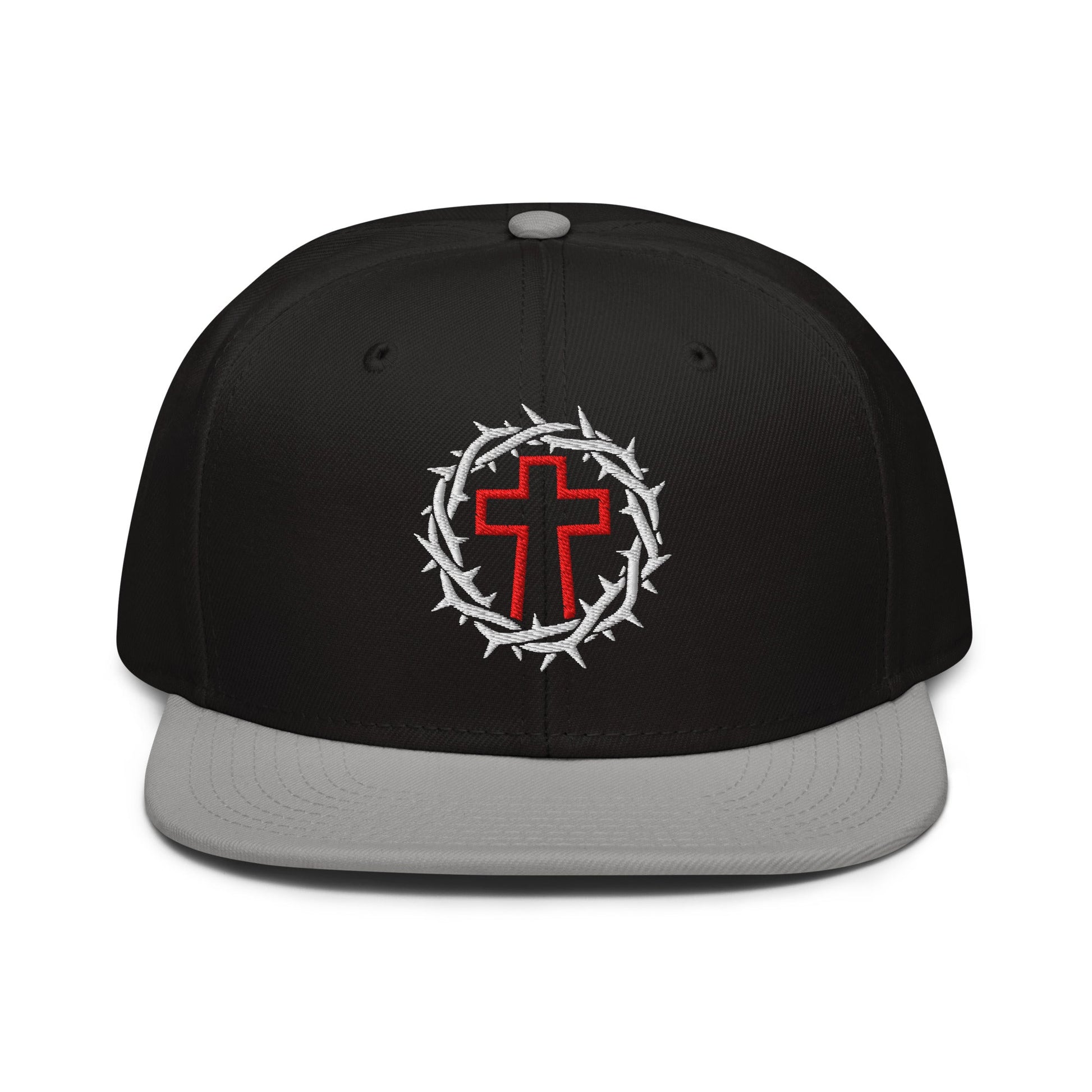 Brutalist Crowned Cross, Flat Embroidered Christian Snapback - Inken Image