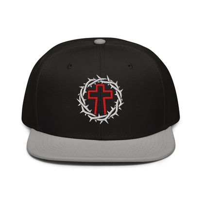 Brutalist Crowned Cross, Flat Embroidered Christian Snapback - Inken Image