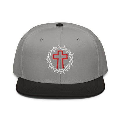 Brutalist Crowned Cross, Flat Embroidered Christian Snapback - Inken Image