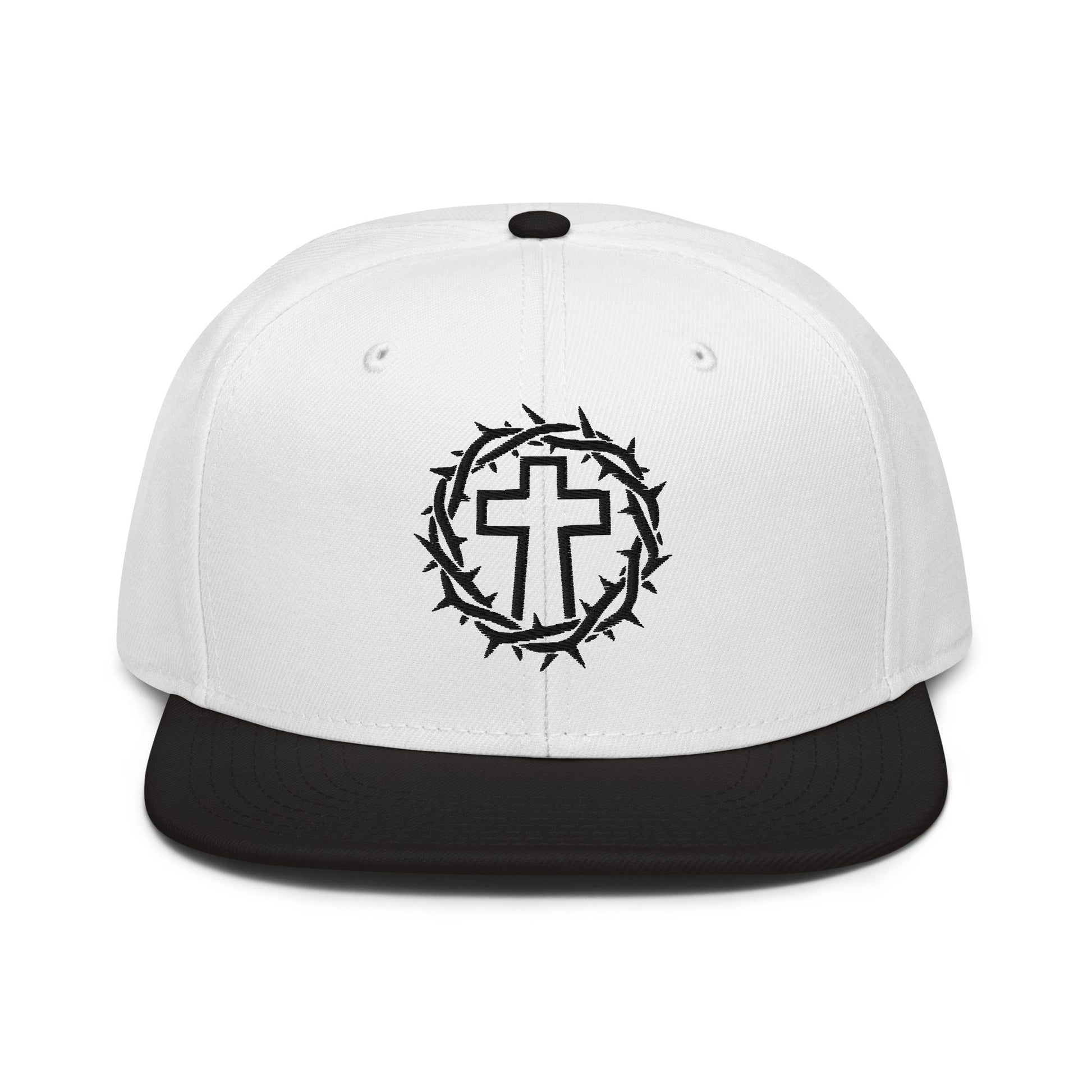 Brutalist Crowned Cross, Flat Embroidered Christian Snapback - Inken Image