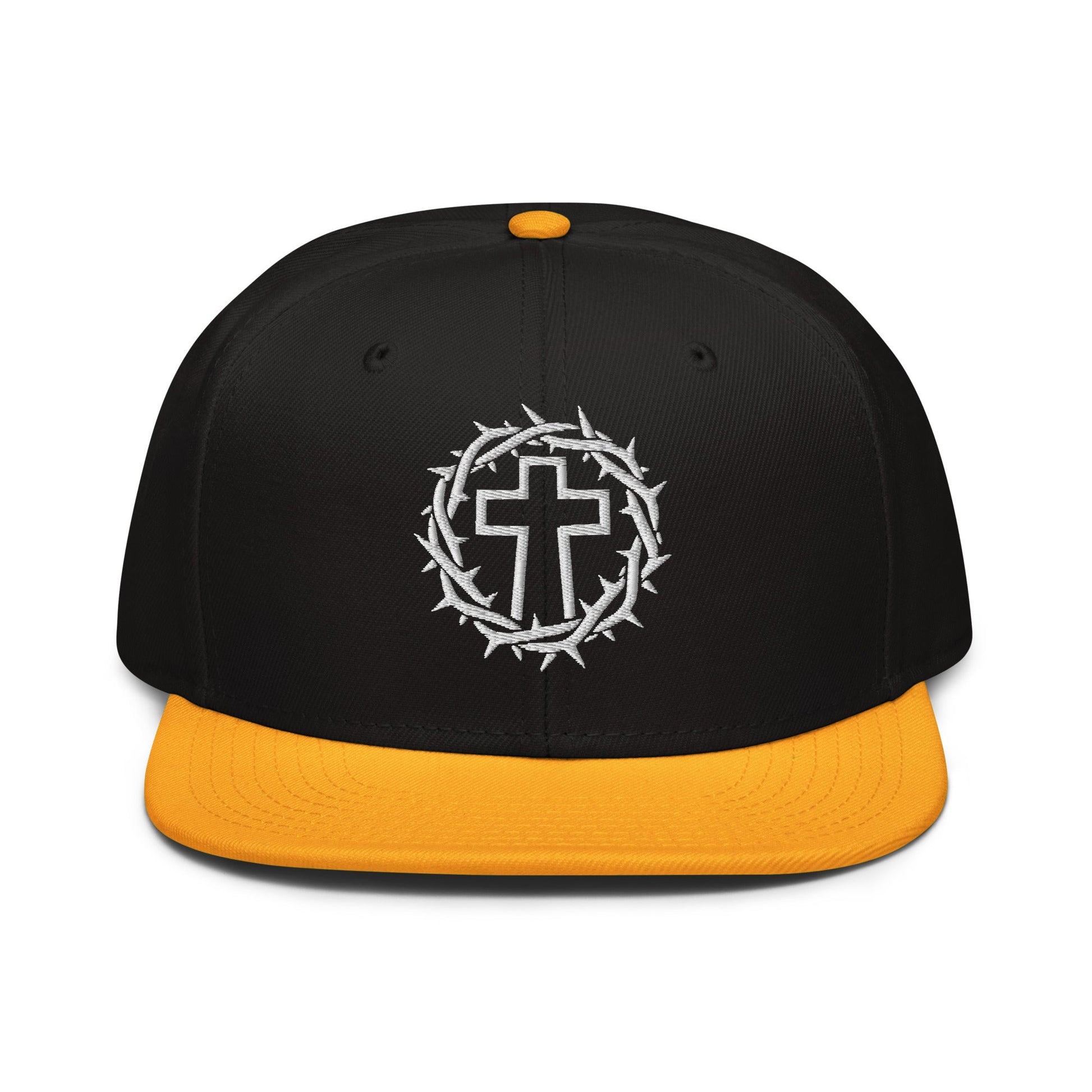 Brutalist Crowned Cross, Flat Embroidered Christian Snapback - Inken Image