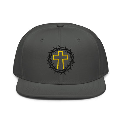 Brutalist Crowned Cross, Flat Embroidered Christian Snapback - Inken Image