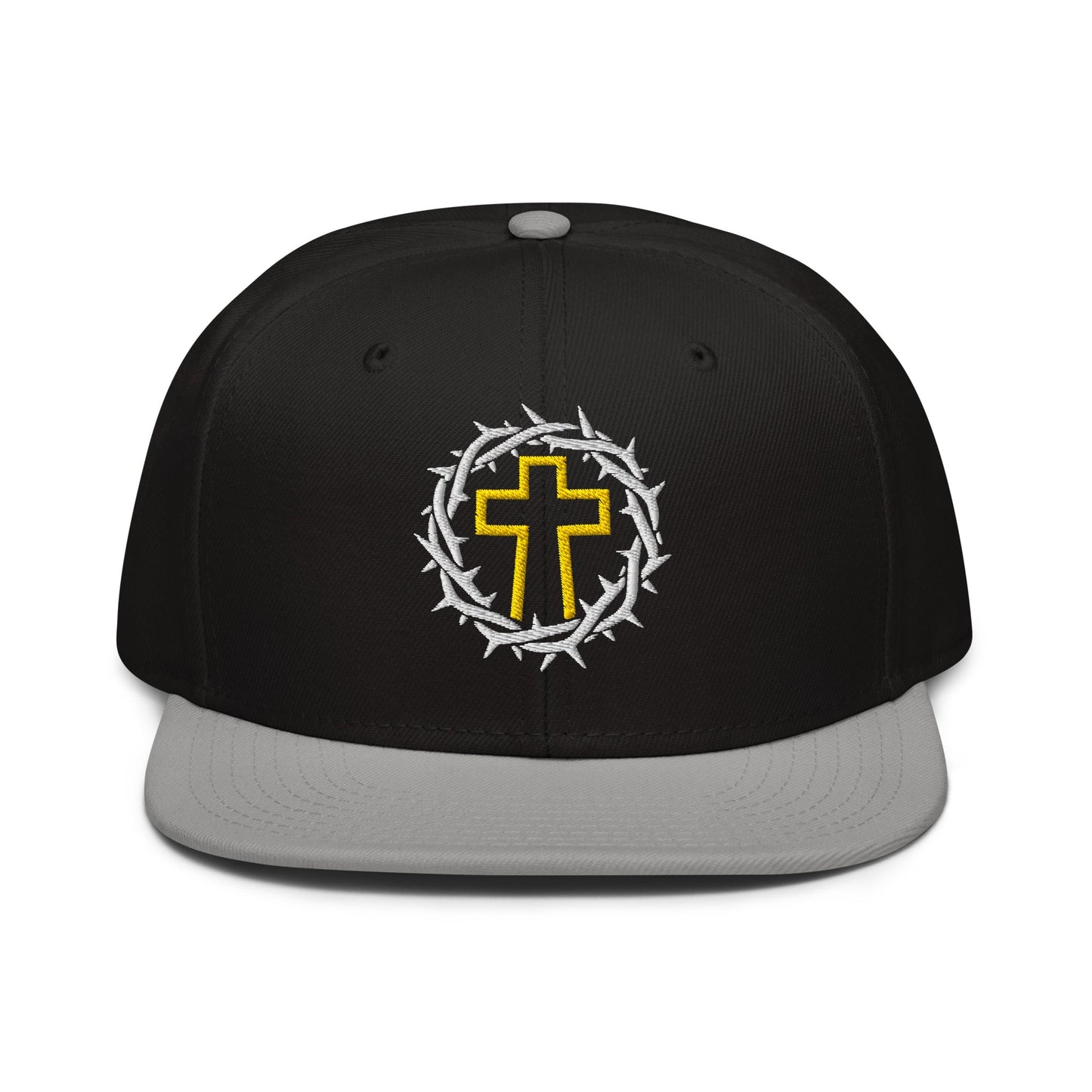 Brutalist Crowned Cross, Flat Embroidered Christian Snapback - Inken Image