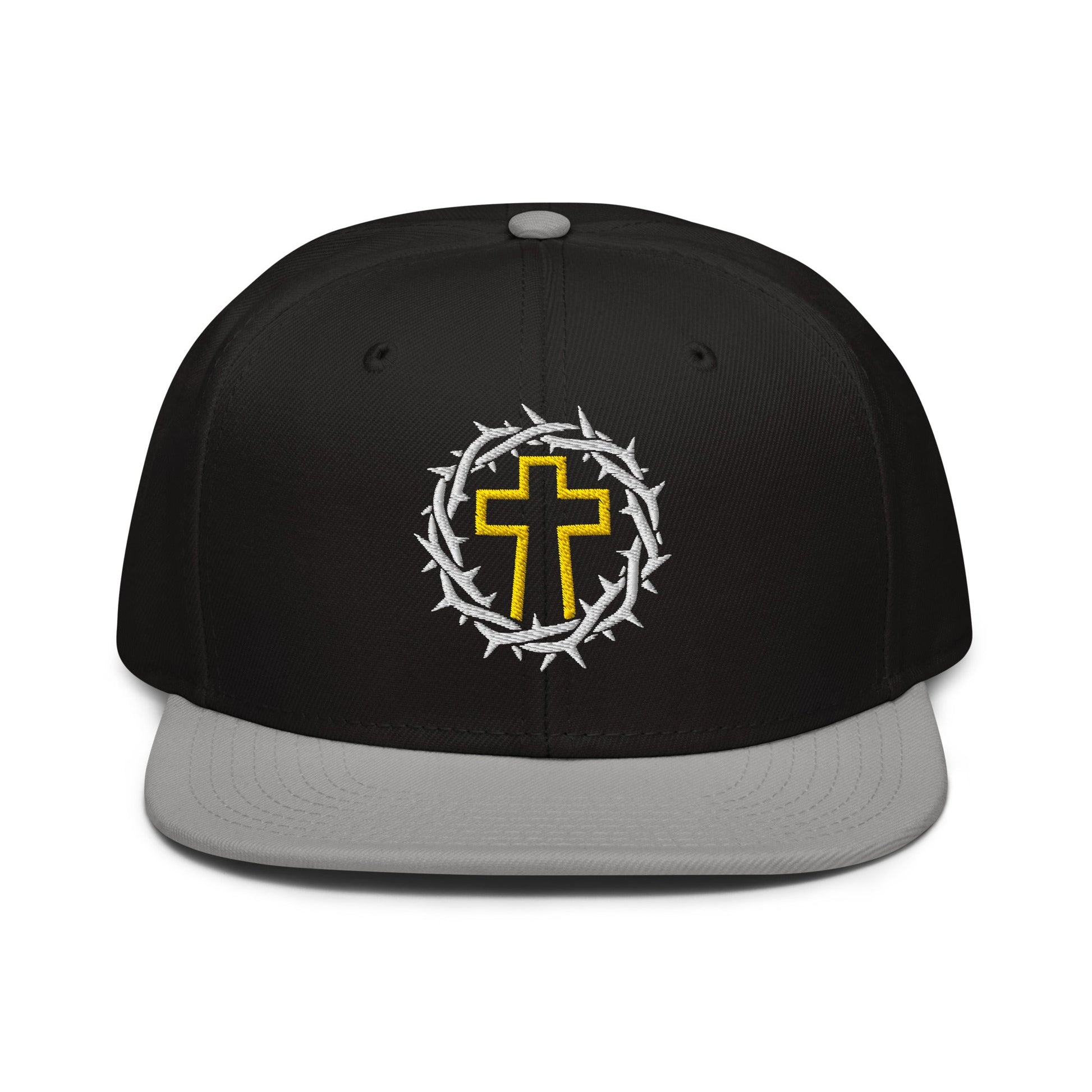 Brutalist Crowned Cross, Flat Embroidered Christian Snapback - Inken Image