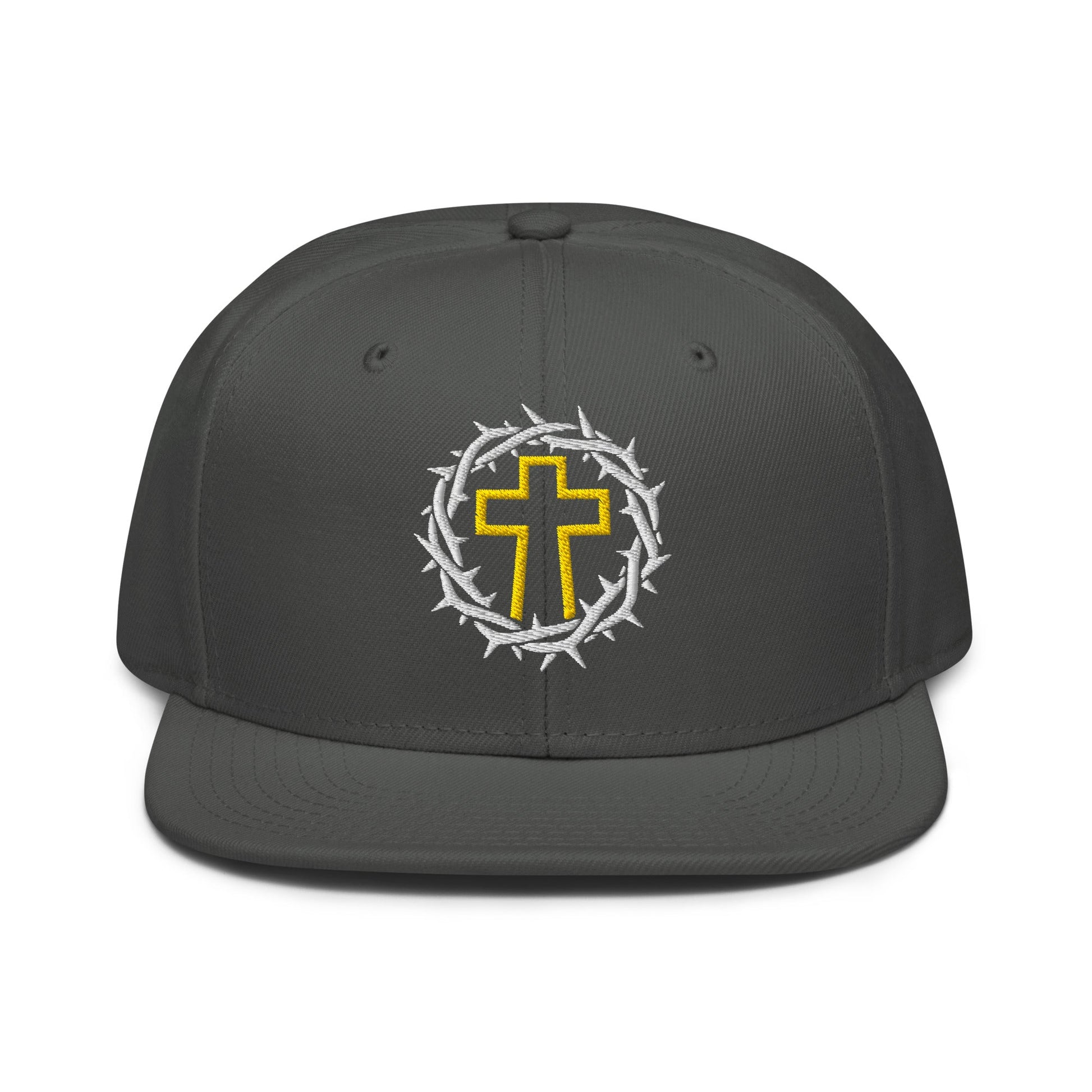 Brutalist Crowned Cross, Flat Embroidered Christian Snapback - Inken Image