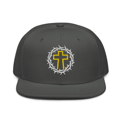 Brutalist Crowned Cross, Flat Embroidered Christian Snapback - Inken Image