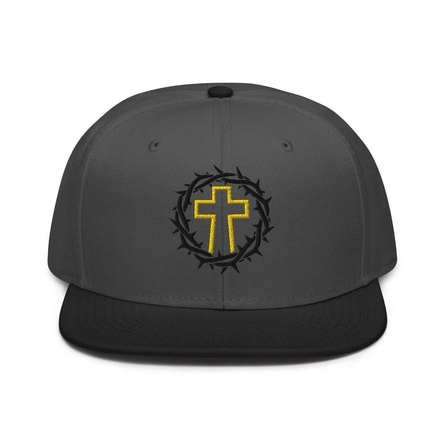Brutalist Crowned Cross, Flat Embroidered Christian Snapback - Inken Image