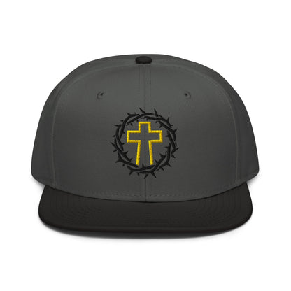 Brutalist Crowned Cross, Flat Embroidered Christian Snapback - Inken Image