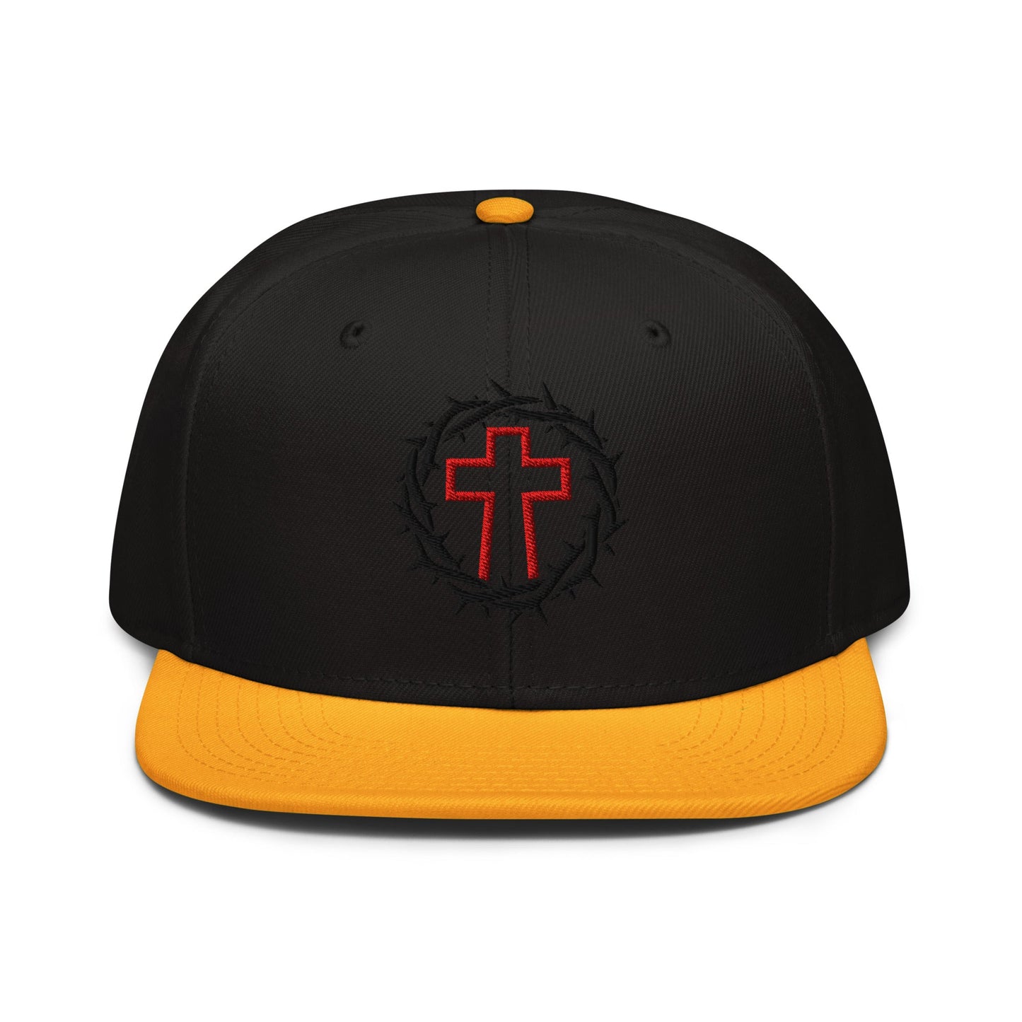Brutalist Crowned Cross, Flat Embroidered Christian Snapback - Inken Image