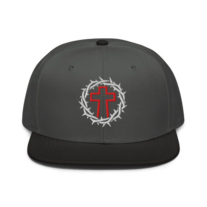 Brutalist Crowned Cross, Flat Embroidered Christian Snapback - Inken Image