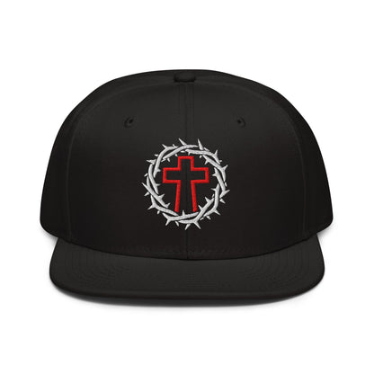 Brutalist Crowned Cross, Flat Embroidered Christian Snapback - Inken Image