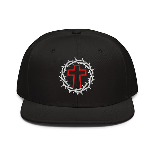 Brutalist Crowned Cross, Flat Embroidered Christian Snapback - Inken Image