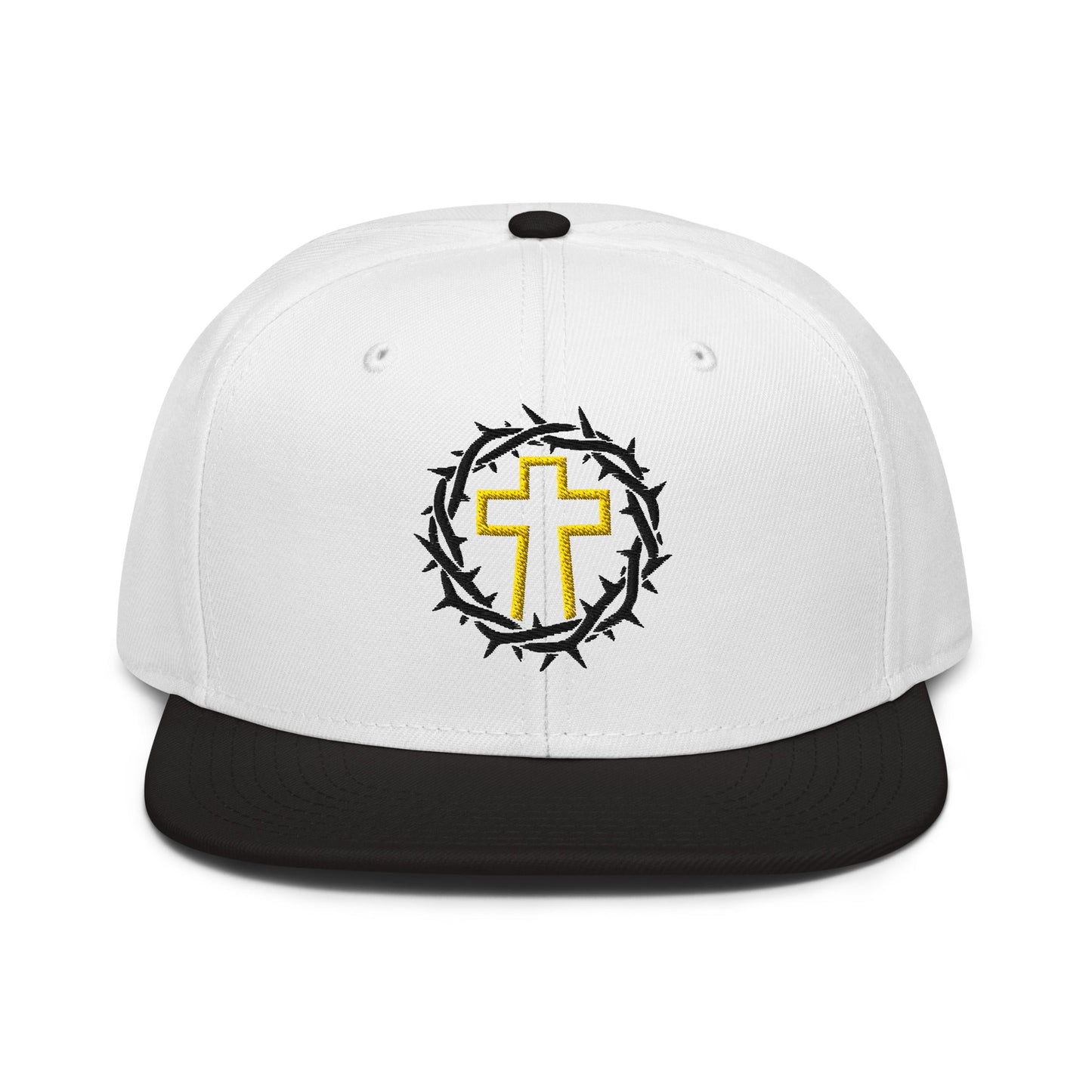 Brutalist Crowned Cross, Flat Embroidered Christian Snapback - Inken Image