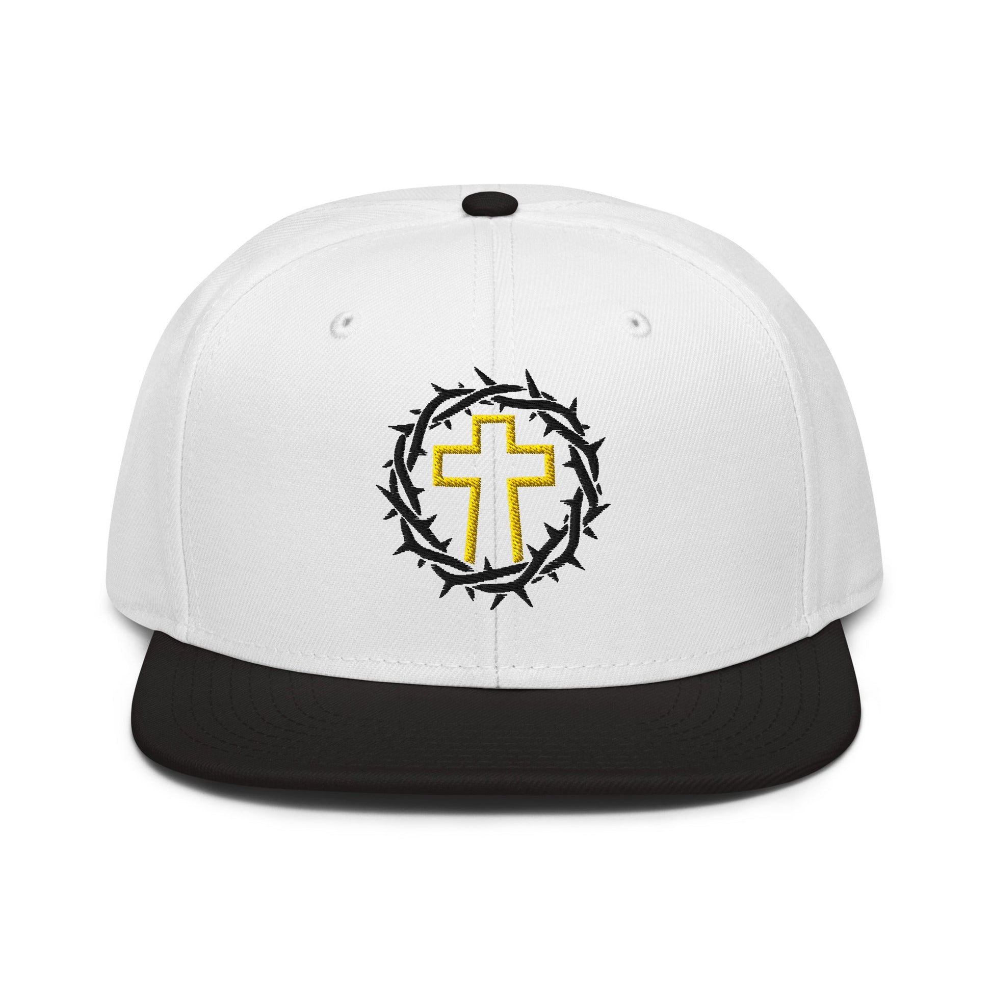 Brutalist Crowned Cross, Flat Embroidered Christian Snapback - Inken Image