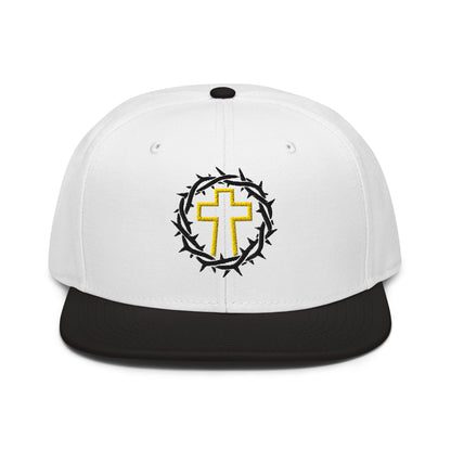 Brutalist Crowned Cross, Flat Embroidered Christian Snapback - Inken Image