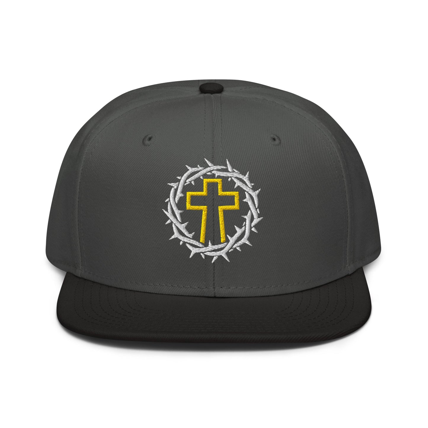 Brutalist Crowned Cross, Flat Embroidered Christian Snapback - Inken Image