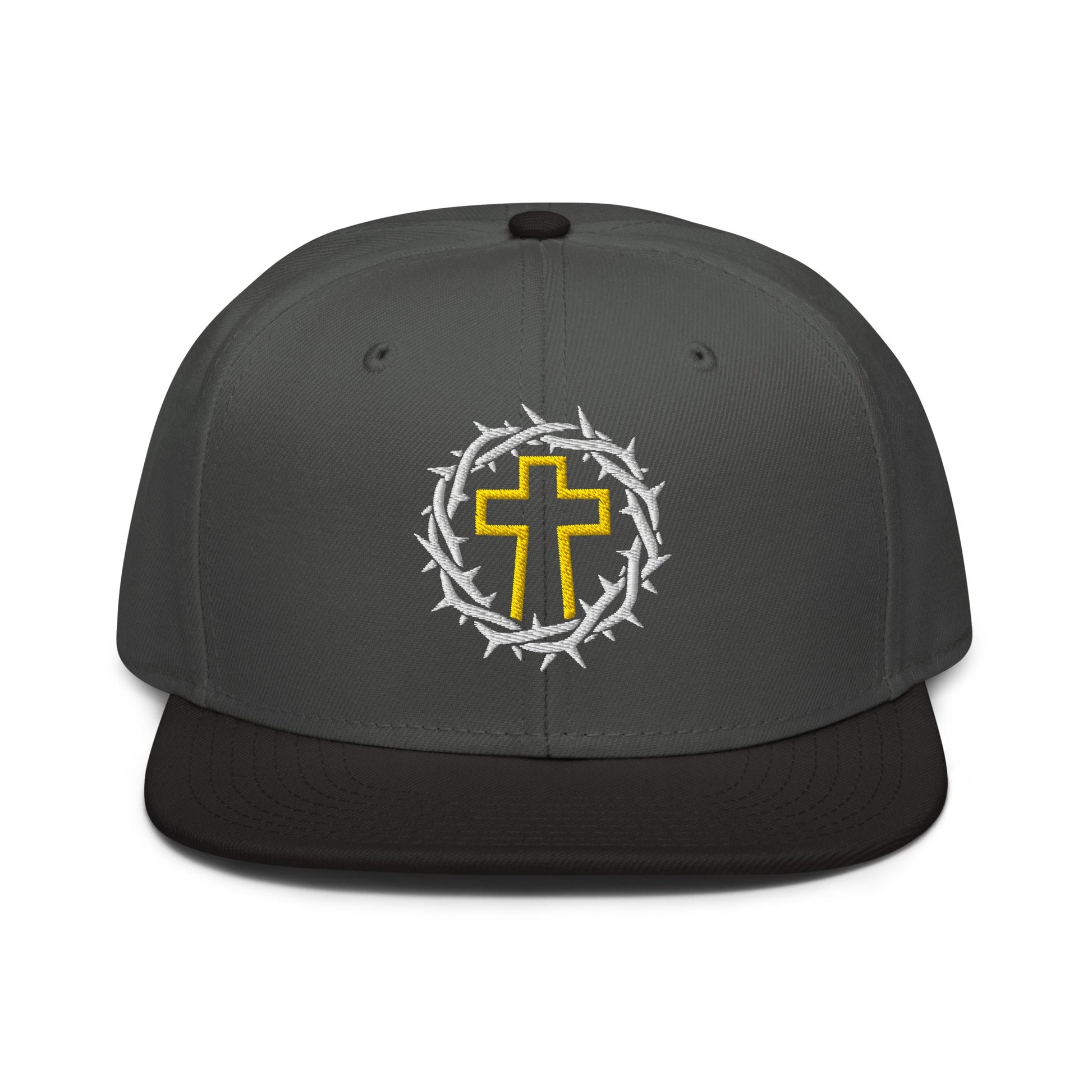 Brutalist Crowned Cross, Flat Embroidered Christian Snapback - Inken Image