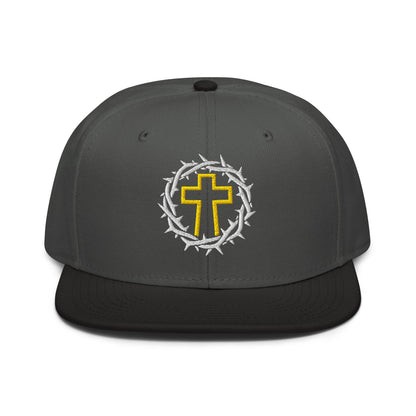 Brutalist Crowned Cross, Flat Embroidered Christian Snapback - Inken Image