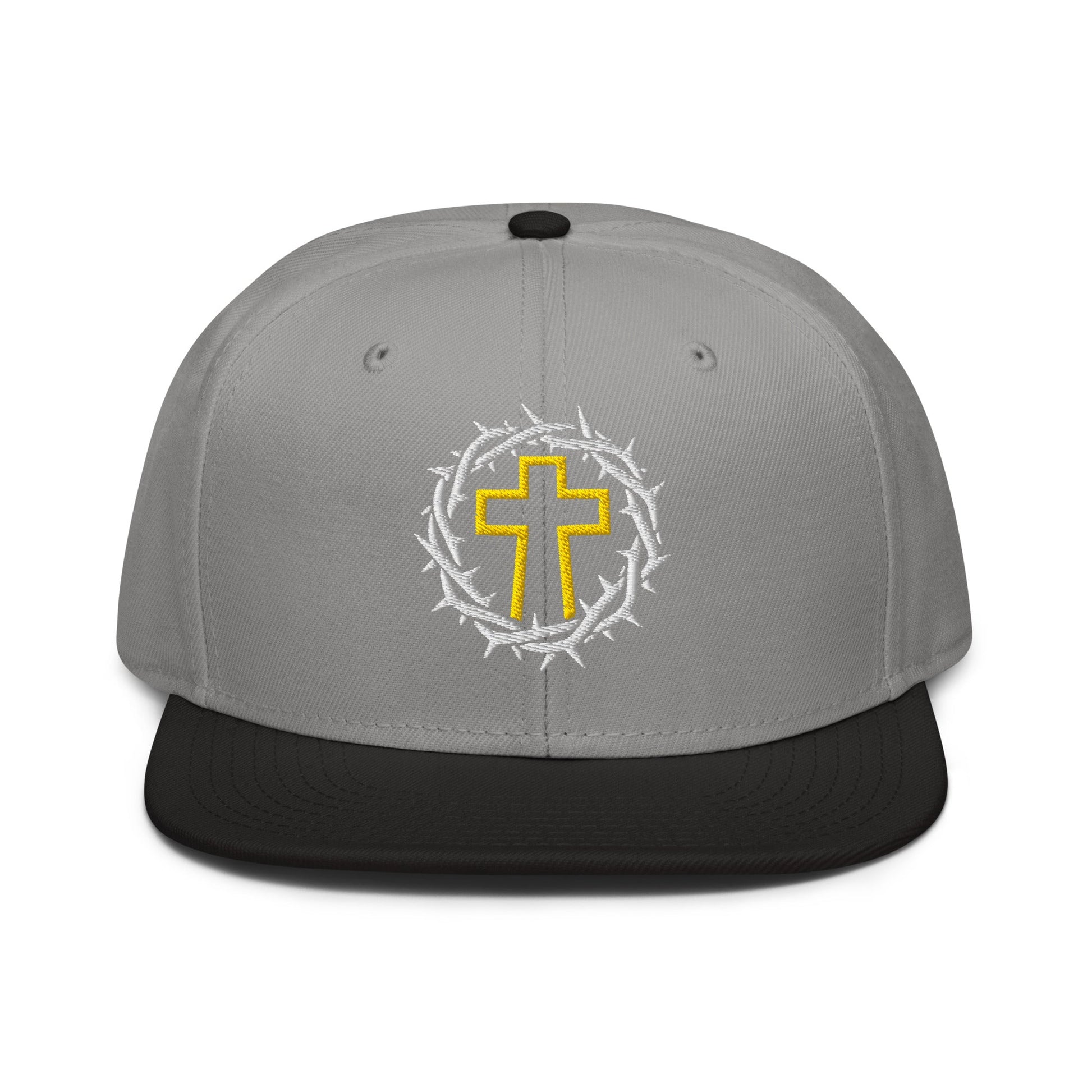 Brutalist Crowned Cross, Flat Embroidered Christian Snapback - Inken Image