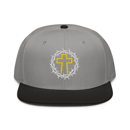Brutalist Crowned Cross, Flat Embroidered Christian Snapback - Inken Image