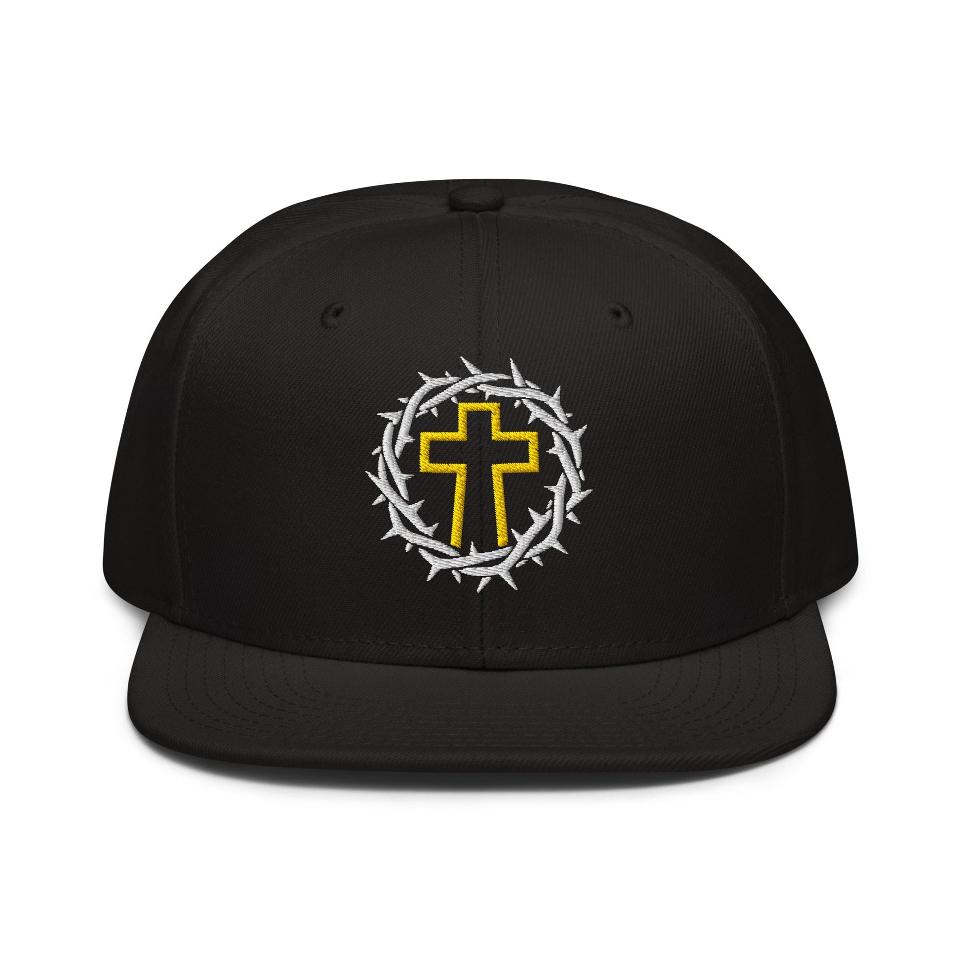 Brutalist Crowned Cross, Flat Embroidered Christian Snapback - Inken Image