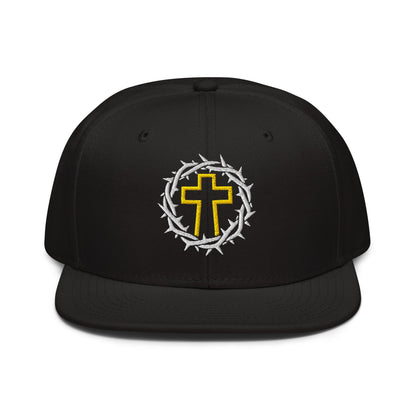 Brutalist Crowned Cross, Flat Embroidered Christian Snapback - Inken Image