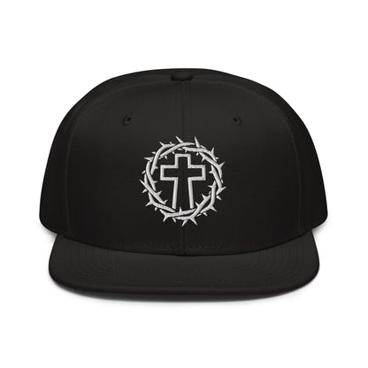 Brutalist Crowned Cross, Flat Embroidered Christian Snapback - Inken Image