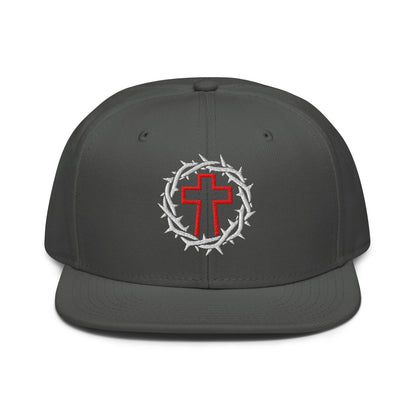 Brutalist Crowned Cross, Flat Embroidered Christian Snapback - Inken Image