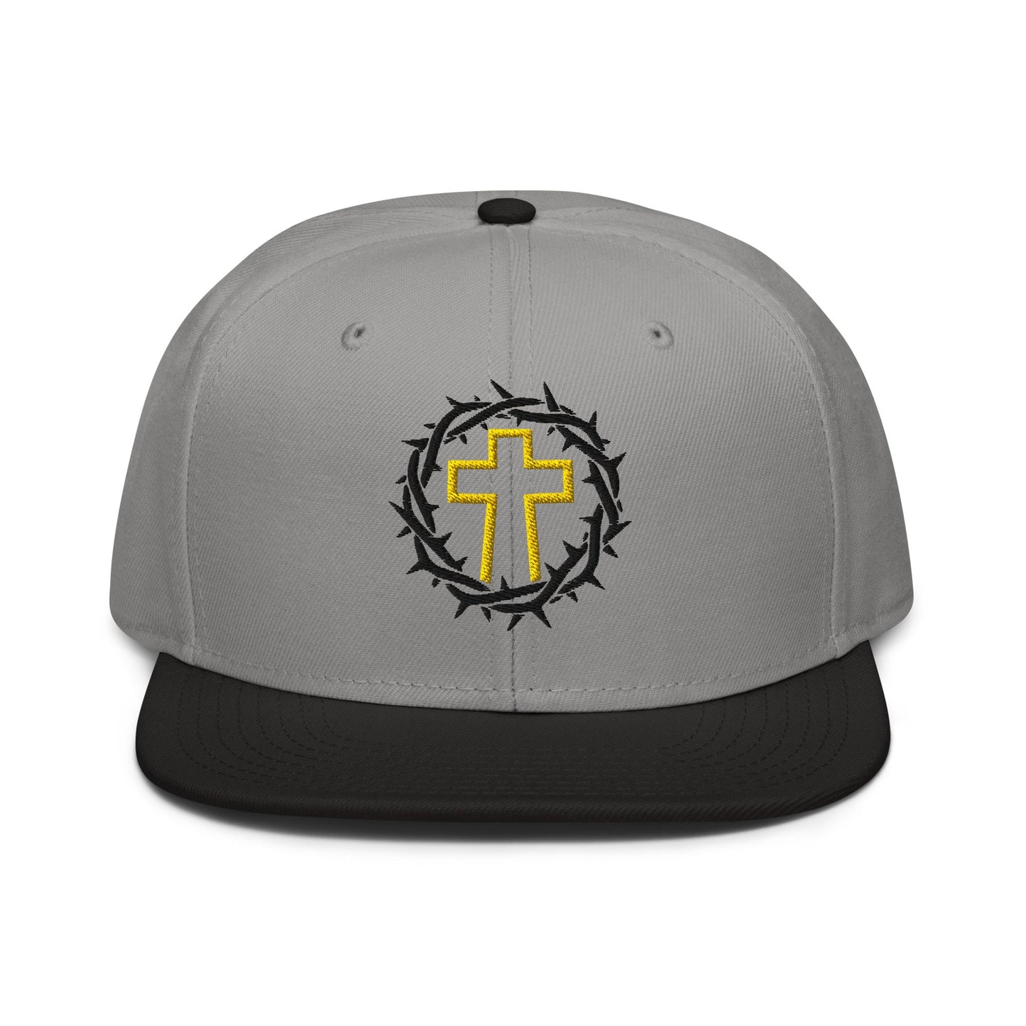 Brutalist Crowned Cross, Flat Embroidered Christian Snapback - Inken Image