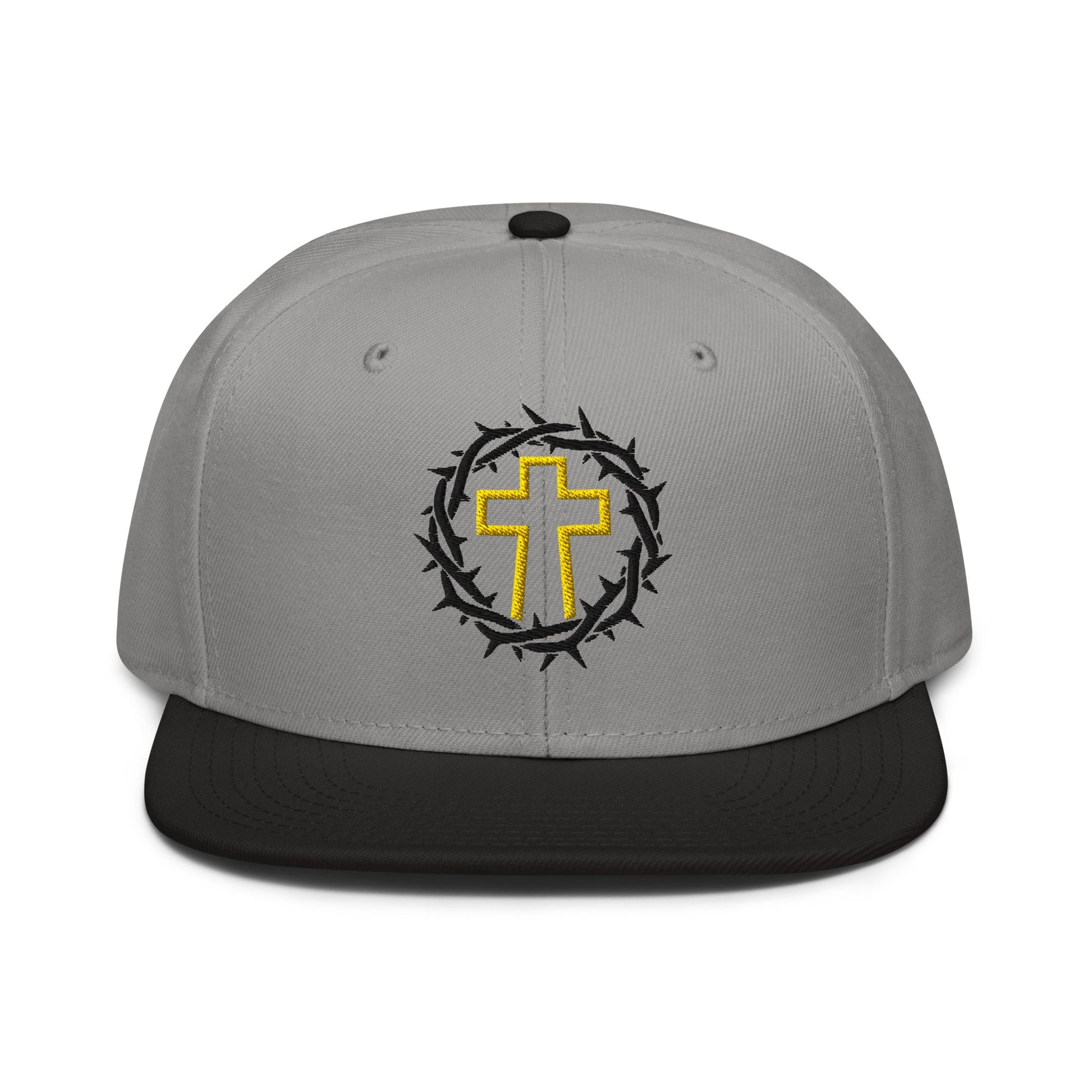 Brutalist Crowned Cross, Flat Embroidered Christian Snapback - Inken Image